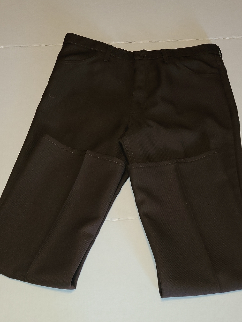 VINTAGE 70'S Wrangler Brown POLYESTER Pants with Yellow Logo Tab